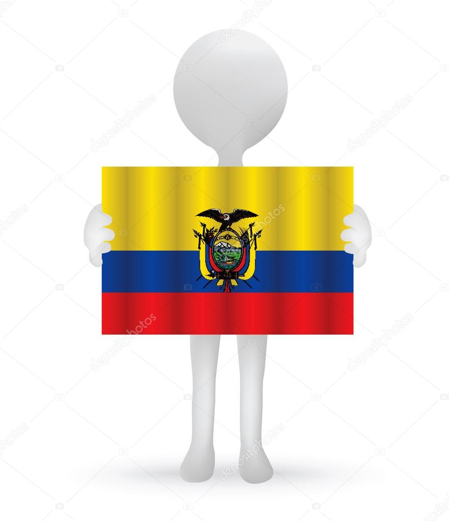small 3d man holding a Ecuador Flag