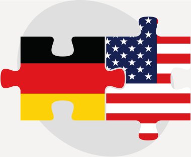 Alman ve ABD bayrakları izole üzerinde beyaz zemin puzzle