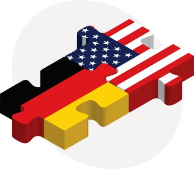 Alman ve ABD bayrakları izole üzerinde beyaz zemin puzzle