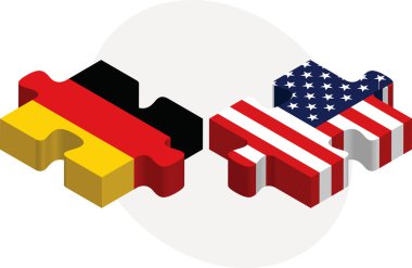 Alman ve ABD bayrakları izole üzerinde beyaz zemin puzzle
