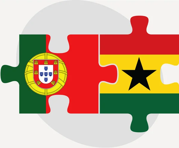 Banderas portuguesas y ghanesas en puzzle aisladas sobre fondo blanco — Vector de stock