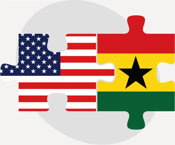 Banderas de Estados Unidos y Ghana en puzzle aisladas sobre fondo blanco — Archivo Imágenes Vectoriales