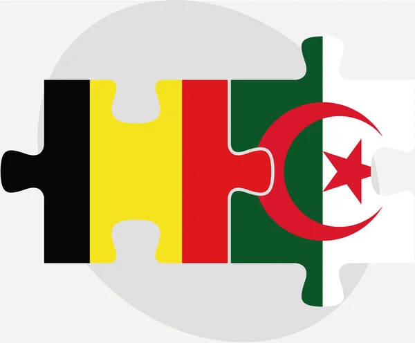 Banderas de Bélgica y Argelia en puzzle aislado sobre fondo blanco — Vector de stock