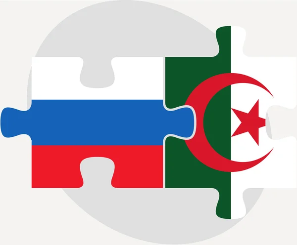 Banderas de Rusia y Argelia en puzzle aislado sobre fondo blanco — Vector de stock