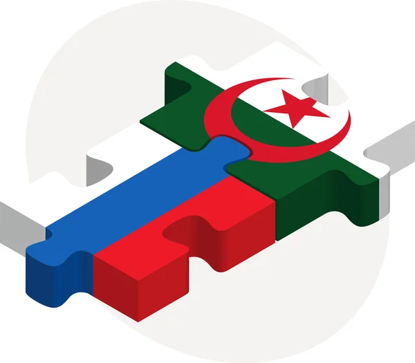 Rosyjski i algierski flagi w puzzle na białym tle na biały deseń — Wektor stockowy