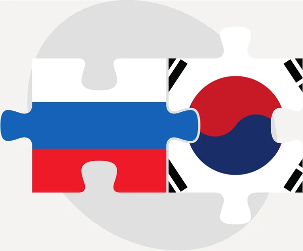 Ρωσικά και Νότιας Κορέας σημαίες στο παζλ απομονωθεί σε λευκό backg — Διανυσματικό Αρχείο