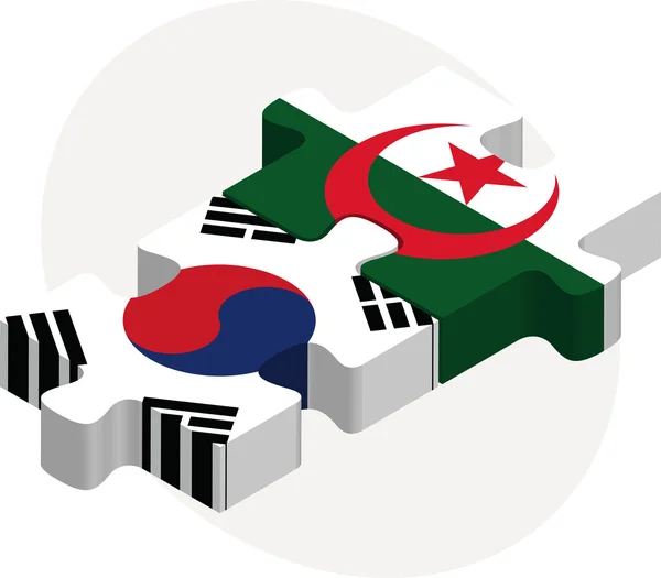 Bandiere sudcoreane e algerine in puzzle isolato sulla schiena bianca — Vettoriale Stock