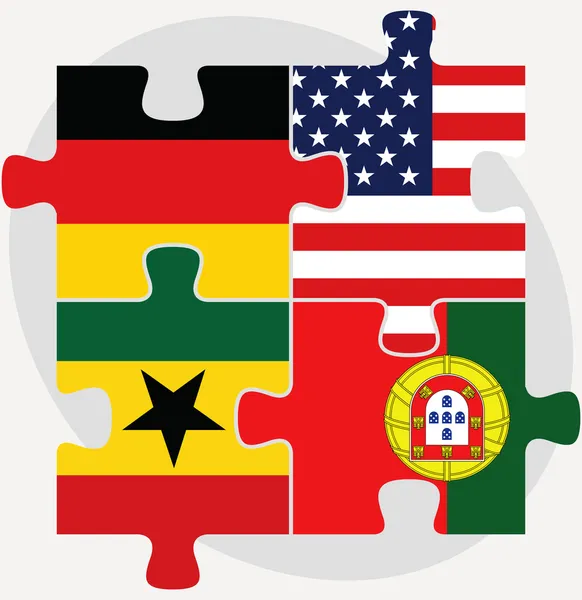 German, USA, Ghanaian and Portuguese Flags in puzzle isolated on — Stock Vector