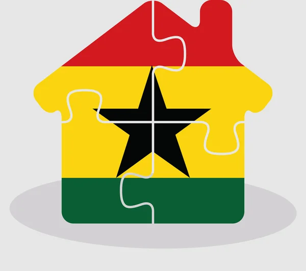 Casa icono de la casa con la bandera de Ghana en rompecabezas aislado en blanco b — Archivo Imágenes Vectoriales