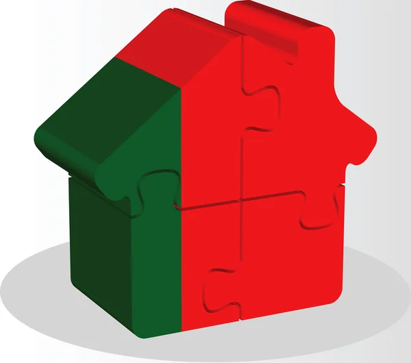 Casa icono de la casa con bandera portuguesa en puzzle aislado en blanco — Vector de stock