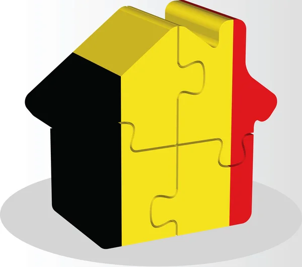 Maison maison icône avec drapeau belge dans puzzle isolé sur ba blanc — Image vectorielle