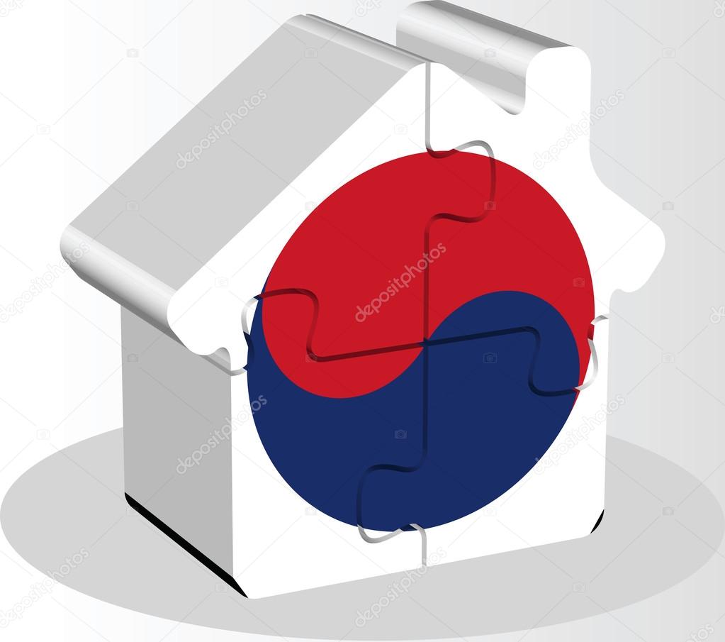 house home icon with South Korean flag in puzzle isolated on whi