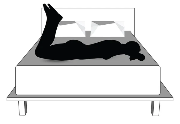 Silueta de la mujer en la cama — Vector de stock