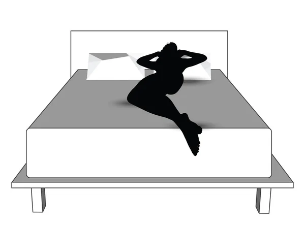 Silueta de la mujer en la cama — Vector de stock