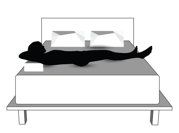 Silueta de un hombre en la cama — Vector de stock