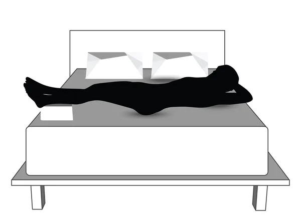 Silueta de un hombre en la cama — Vector de stock