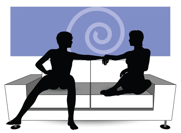 Couple silhouette on sofa — Stock Vector