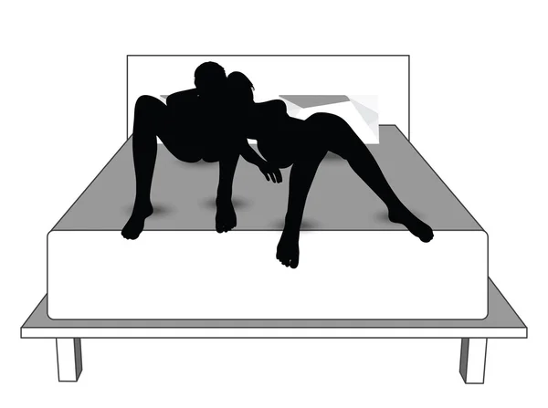 一对夫妇的女人男人在床上的剪影 — 图库矢量图片