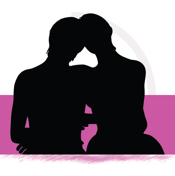 Silhouette of a couple woman man in bed — Stock Vector