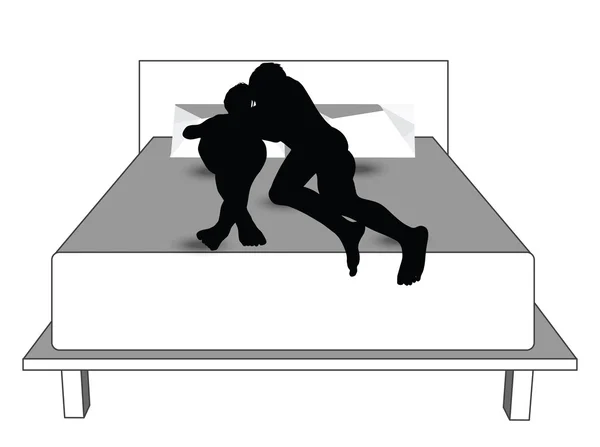 Silhouet van een paar vrouw man in bed — Stockvector