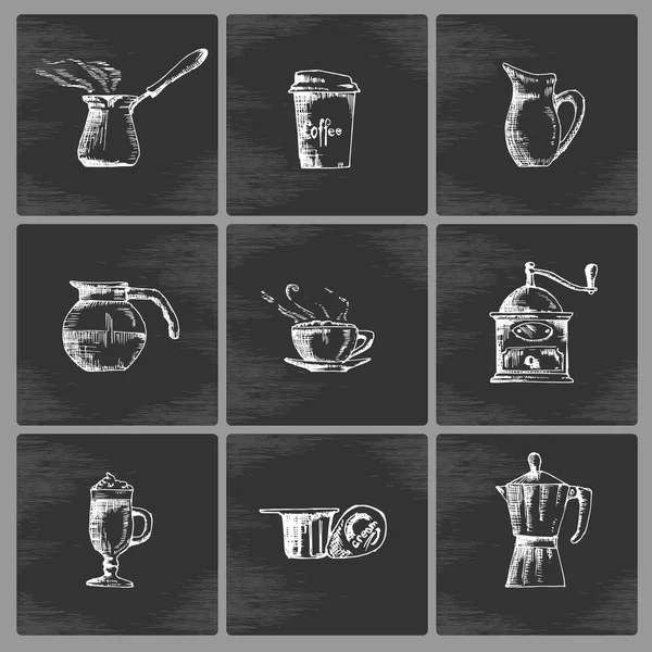 Conjunto de iconos de café dibujado a mano — Archivo Imágenes Vectoriales