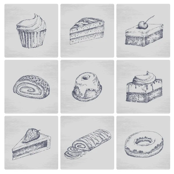 Croquis icônes gâteau — Image vectorielle