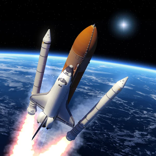 Spaceshuttle raket solide boosters scheiding. — Stockfoto