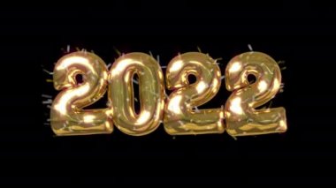 Text 2023 appearing from golden confetti explosion. 4K. Ultra high definition. 3840x2160. 3D animation.