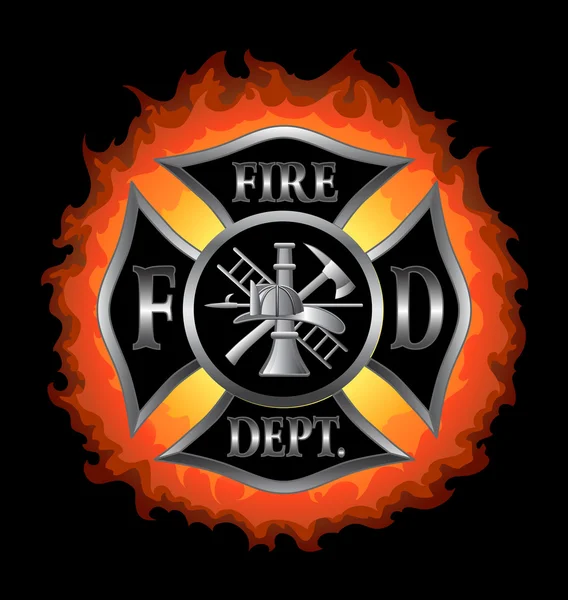 炎で消防のマルタ十字 — ストックベクタ