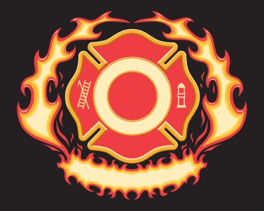 itfaiyeci yanan afiş ile haç sembolü siyah arka plan üzerine altı nokta rengi vektör çizim olduğunu. tasarım öğeleri kolay düzenleme ve ayırmak için katmanlı.