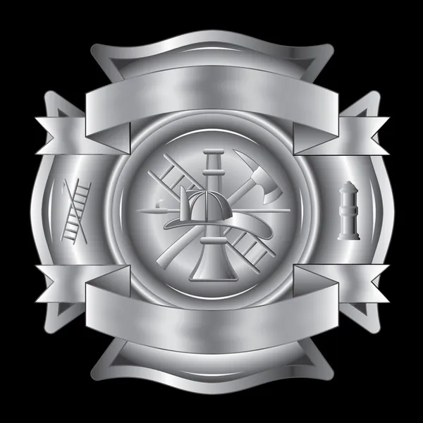 itfaiyeci çapraz gümüştür itfaiyeci Malta haçı gümüş itfaiye araçları balta, kanca, merdiveni, yangın musluğu, meme ve itfaiye kask ile bir çizimi.