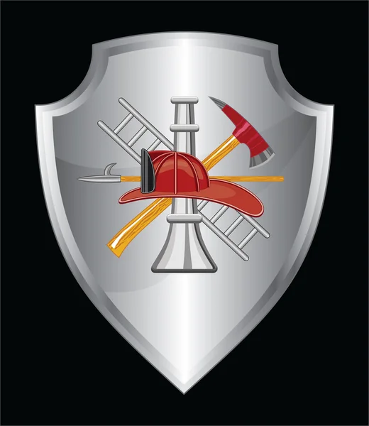 Icono de bombero en escudo es una ilustración de un escudo con icono de bombero . — Vector de stock