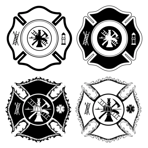 Feuerwehrkreuz-Symbole sind eine Illustration von vier Versionen des Feuerwehrkreuz-Symbols in einer Farbe. Vektorformat lässt sich für Druck und Siebdruck leicht bearbeiten oder trennen. — Stockvektor
