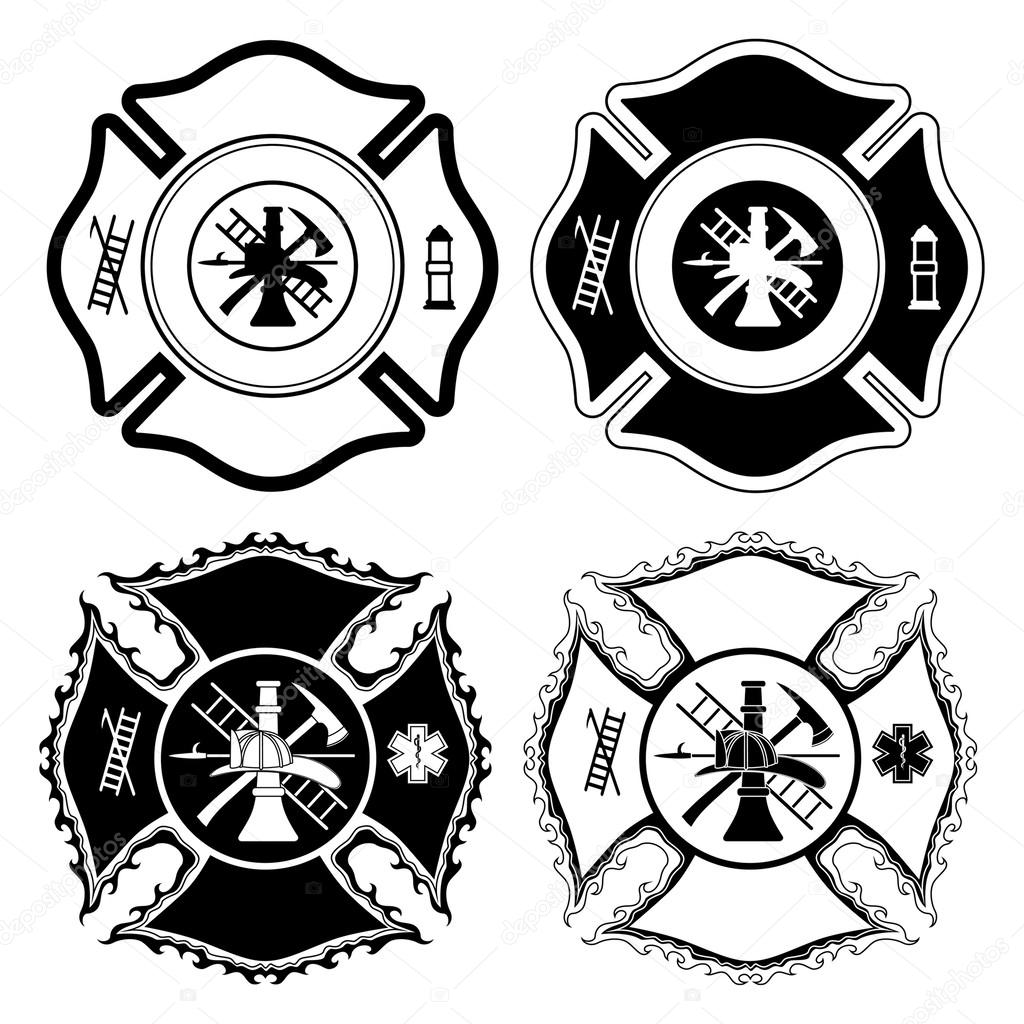 Firefighter Cross Symbols is an illustration of four versions of the Firefighter Cross symbol in one color. Vector format is easily edited or separated for print and screen print.