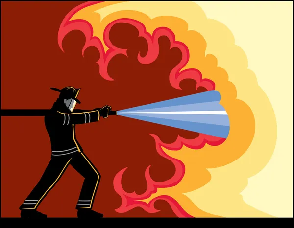 Fireman Fighting Fire — Stock Vector