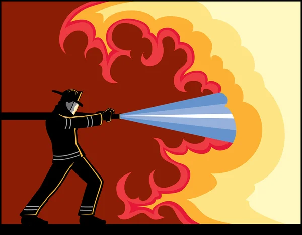 Bombero luchando contra el fuego — Vector de stock