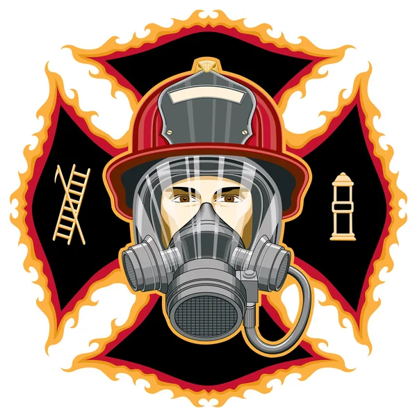 Firefighter With Mask On Cross — Stock Vector