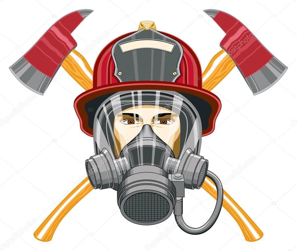 Firefighter With Mask And Axes