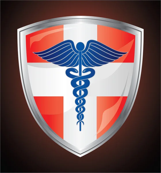 Escudo de símbolo médico Caduceus — Vector de stock