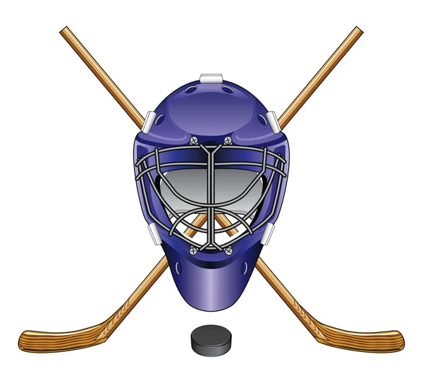 Ice Hockey Goalie Mask Sticks and Puck — Stock Vector