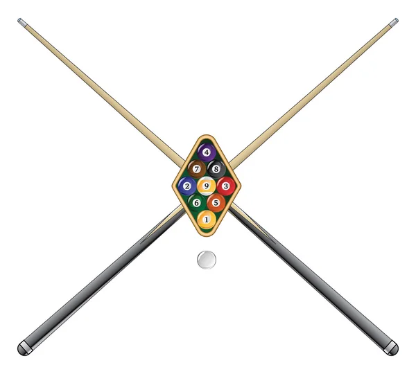Nine Ball with Cue Sticks — Stock Vector
