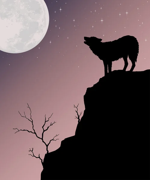 Wolf huilend naar de maan — Stockvector