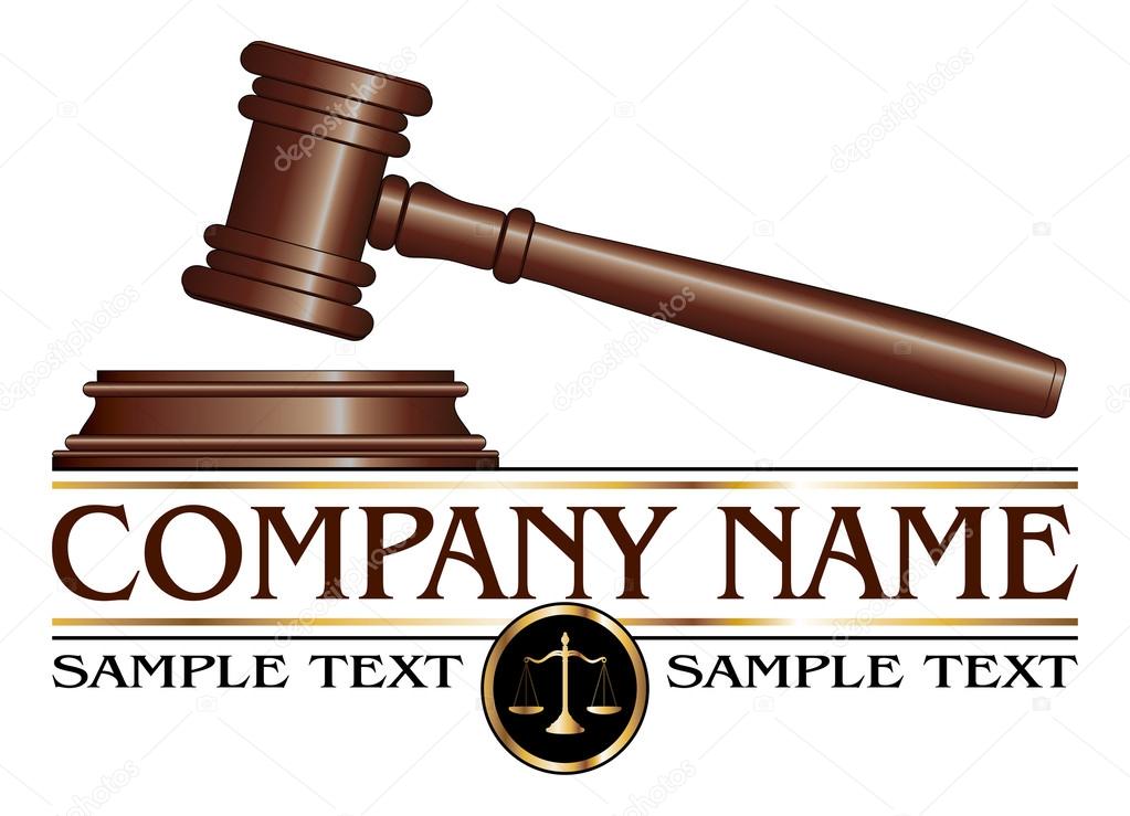 Illustration of a design for law, lawyers, or law firms that could be used as a logo. Includes a gavel, scales of justice and space for your text such as your company name, established date. etc.