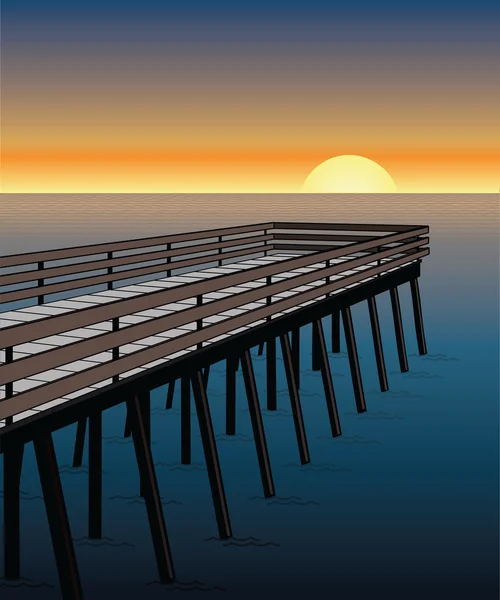 Pier zonsondergang — Stockvector