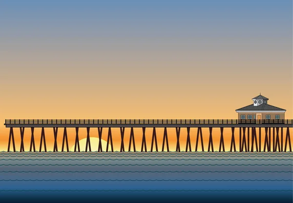 Pier met zonsondergang — Stockvector