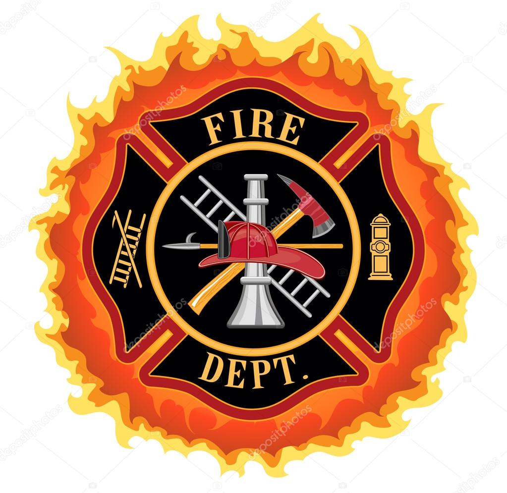 Firefighter Cross With Flames