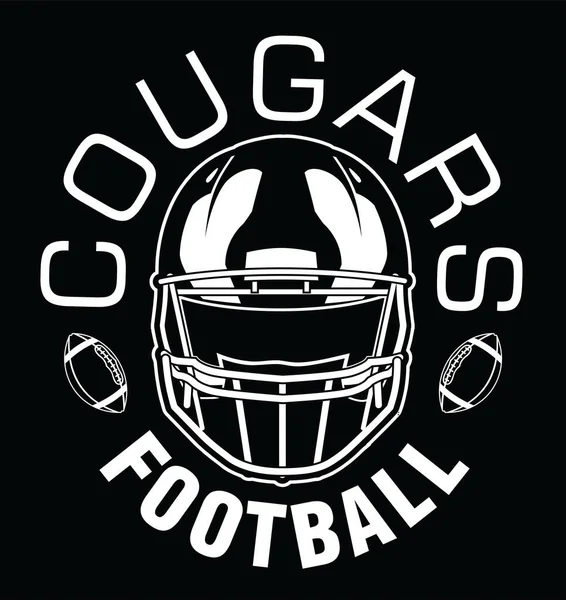 Cougars Football One Color White是一个包含文字 两个足球和一个足球头盔的团队设计模板 适用于美洲狮运动衫 广告和学校促销 — 图库矢量图片