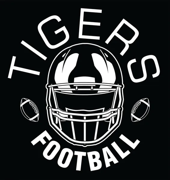 老虎足球 白色是一个包含文字 两个足球和一个足球头盔的团队设计模板 适合老虎队的T恤衫 广告和学校促销 — 图库矢量图片