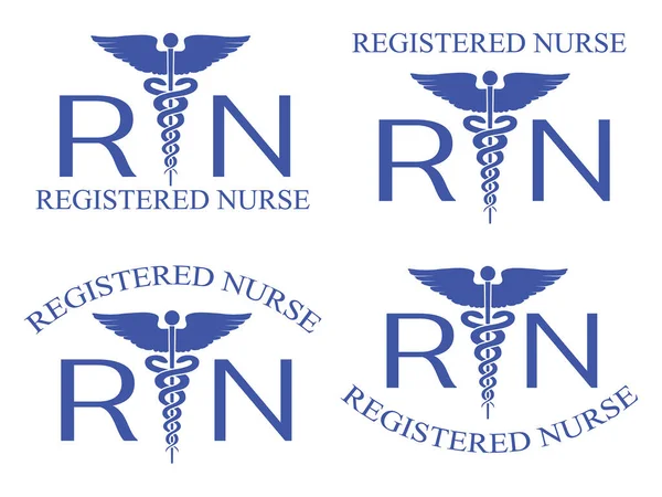 注册护士图形标志是注册护士设计的四个版本的说明 包括一个Caduceus医疗符号和Rn文本 适用于T恤衫设计 绣花设计或促销资料 — 图库矢量图片