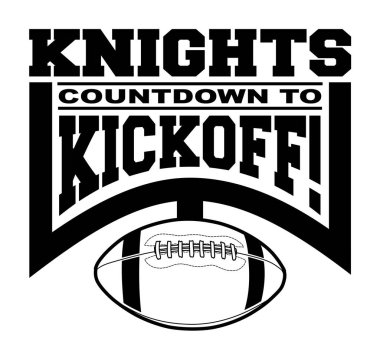Knights Football Countdown to Kickoff, metin, grafik kale direği ve futbolu kapsayan bir takım tasarım şablonu. Şövalyeler için harika tişörtler, kupalar, reklamlar ve okullar için promosyonlar..